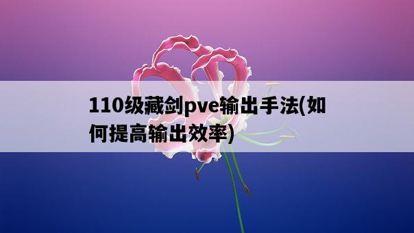 110級藏劍pve輸出手法，如何提高輸出效率-圖1