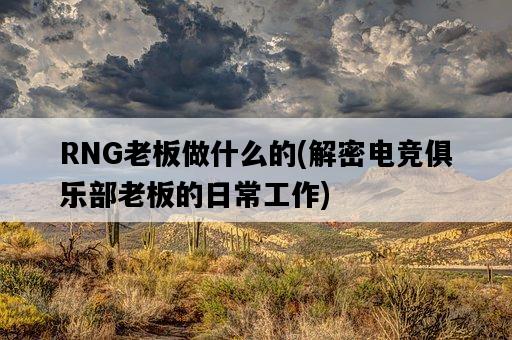 RNG老板做什么的，解密電競俱樂部老板的日常工作-圖1