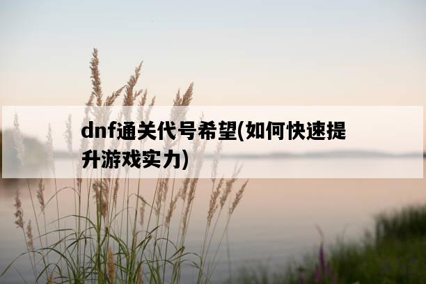 dnf通關代號希望，如何快速提升游戲實力-圖1