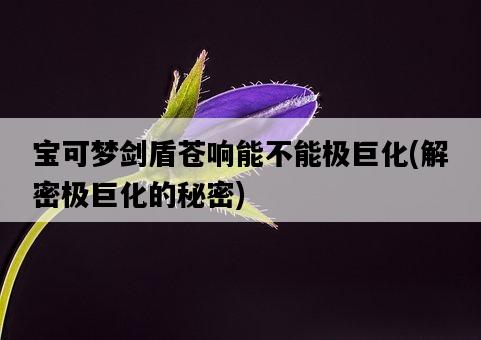 寶可夢劍盾蒼響能不能極巨化，解密極巨化的秘密-圖1