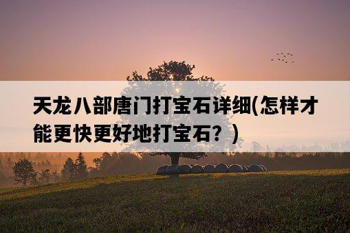 天龍八部唐門打寶石詳細，怎樣才能更快更好地打寶石？-圖1