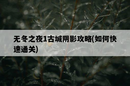 無冬之夜1古城陰影攻略，如何快速通關-圖1