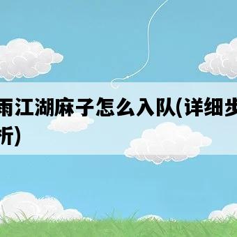 煙雨江湖麻子怎么入隊，詳細步驟解析-圖1