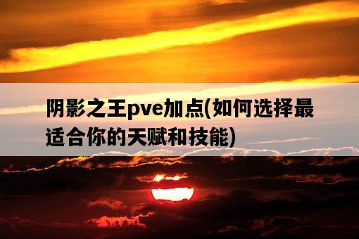 陰影之王pve加點，如何選擇最適合你的天賦和技能-圖1