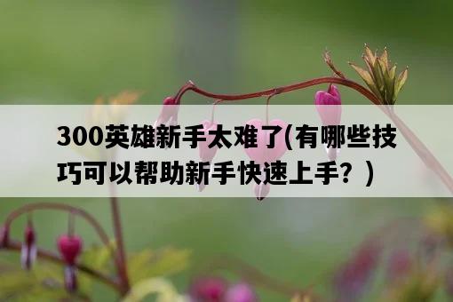 300英雄新手太難了，有哪些技巧可以幫助新手快速上手？-圖1