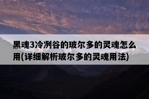 黑魂3冷冽谷的玻爾多的靈魂怎么用，詳細解析玻爾多的靈魂用法-圖1