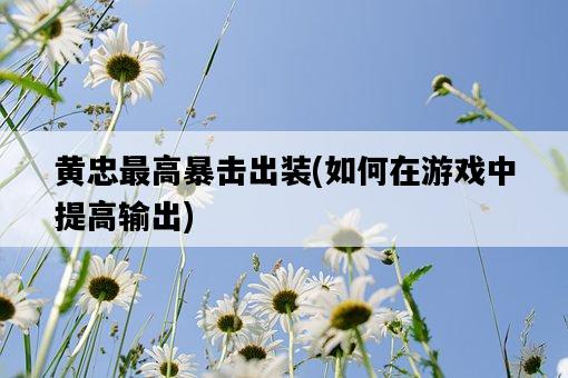 黃忠最高暴擊出裝，如何在游戲中提高輸出-圖1