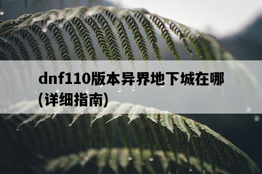 dnf110版本異界地下城在哪，詳細指南-圖1