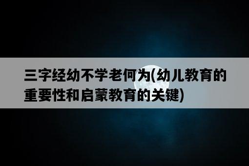 三字經幼不學老何為，幼兒教育的重要性和啟蒙教育的關鍵-圖1