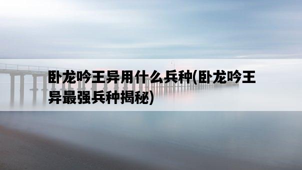 臥龍吟王異用什么兵種，臥龍吟王異最強兵種揭秘-圖1
