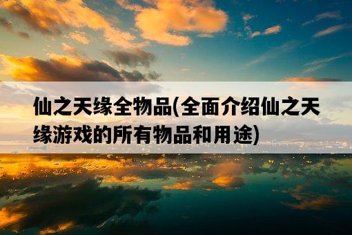仙之天緣全物品，全面介紹仙之天緣游戲的所有物品和用途-圖1